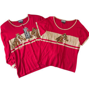 Vintage The Collective Works of Berek Red Horse Equestrian Cardigan Sweater Set